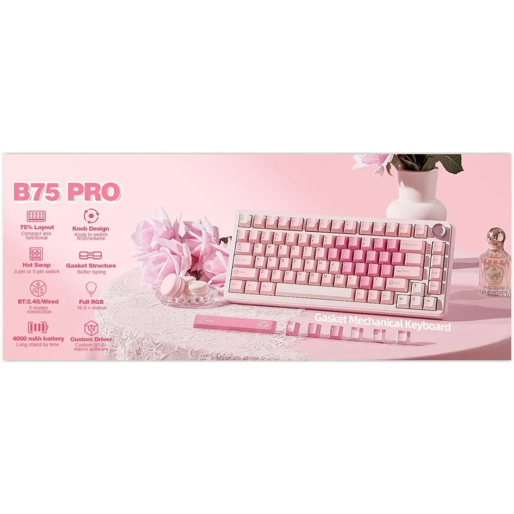 YUNZII B75 PRO Wireless Mechanical Keyboard,75% Hot Swappable Backlit NEW